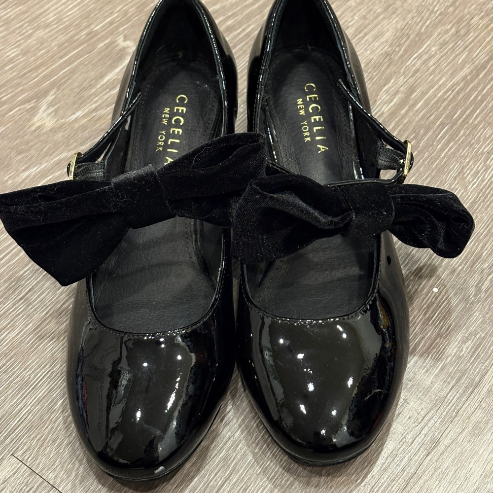 Cecelia Smile Black Patent Leather Velvet Bow Mary Jane Heels 6 Ballet Coquette - Picture 3 of 9